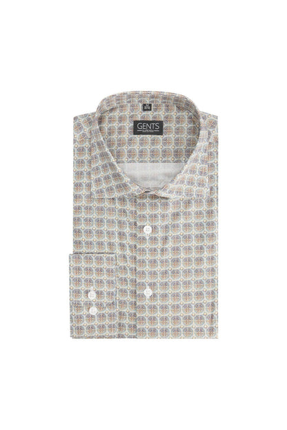 Retroprint beige-blauw ademend katoenen overhemd met stijlvol retroprint design.