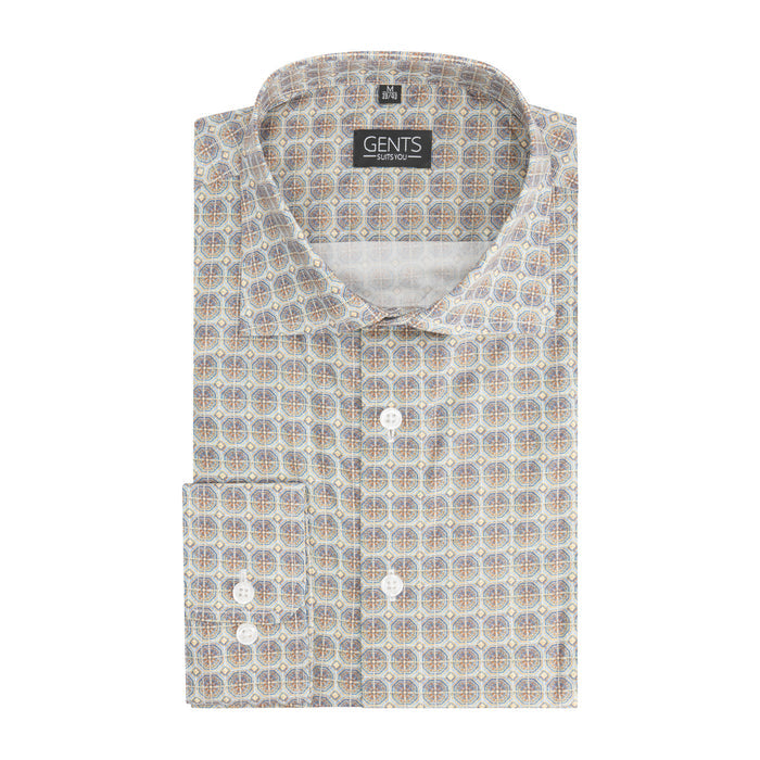 Retroprint beige-blauw