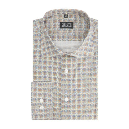 Retroprint beige-blauw