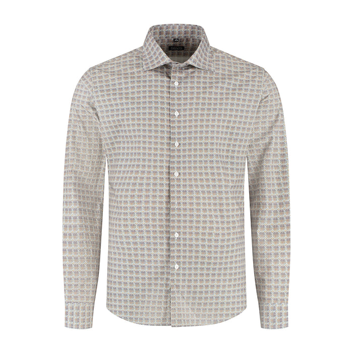 Retroprint beige-blauw