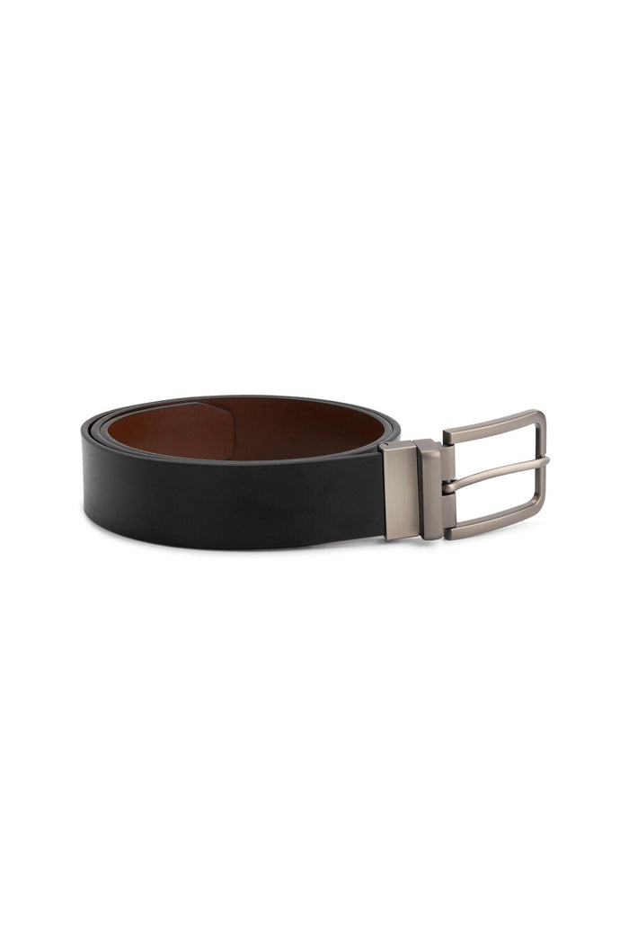 Reversible riem leder zwart/bruin met draaibare gesp, zwart en bruin aan beide zijden.
