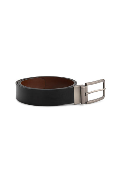 Reversible riem leder zwart/bruin met draaibare gesp, zwart en bruin aan beide zijden.