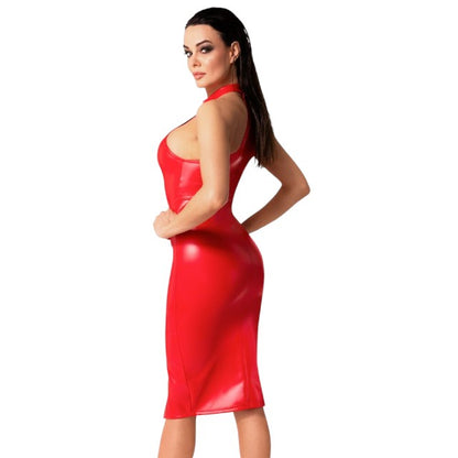 Rochie sexy NOIR HANDMADE Dress, costum erotic din material lucios, design cu guler și fermoar, culoare roșu, mărime L(27190703041)