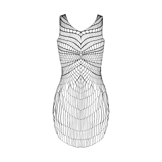 Rochie sexy OBSESSIVE, model geometric, tricot fin și elastic, culoare negru, mărime universală (model D607)