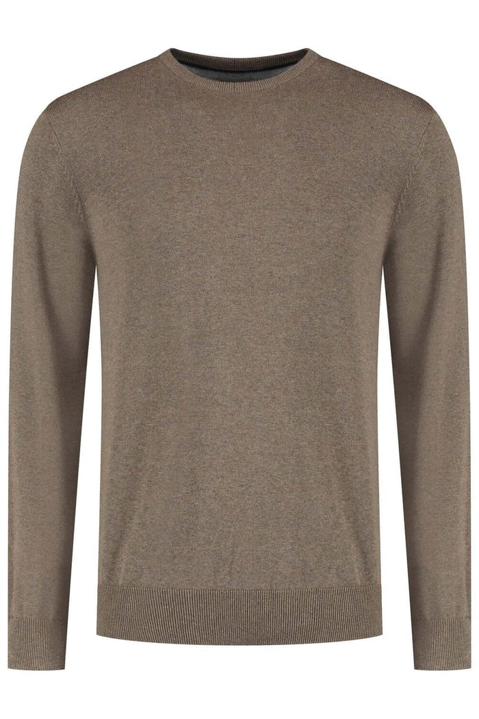 Ronde hals katoen koffiebruin trui in ademend katoen, perfect voor casual en comfortabele styling.