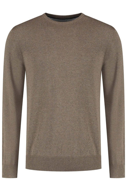 Ronde hals katoen koffiebruin trui in ademend katoen, perfect voor casual en comfortabele styling.