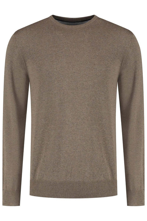 Ronde hals katoen koffiebruin trui in ademend katoen, perfect voor casual en comfortabele styling.