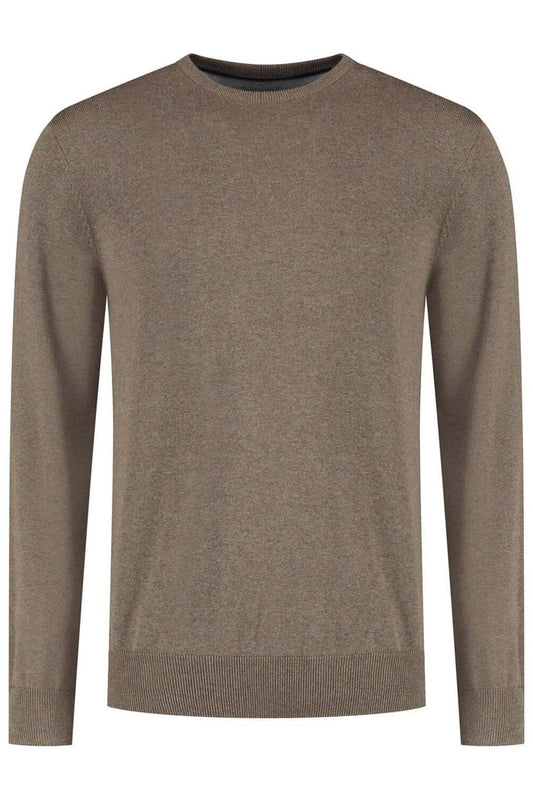 Ronde hals katoen koffiebruin trui in ademend katoen, perfect voor casual en comfortabele styling.