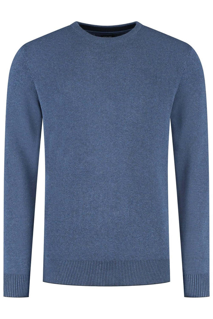 Ronde hals two-tone blauw, katoenen sweater met comfortabele ronde hals en veelzijdig design.