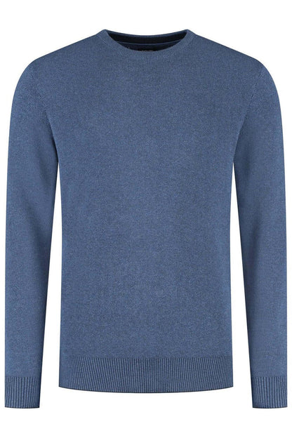 Ronde hals two-tone blauw, katoenen sweater met comfortabele ronde hals en veelzijdig design.