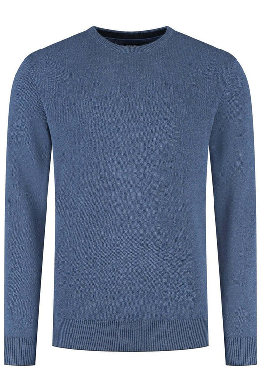 Ronde hals two-tone blauw, katoenen sweater met comfortabele ronde hals en veelzijdig design.