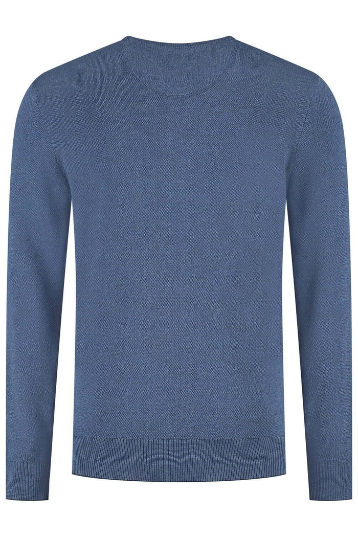 Ronde hals two-tone blauw katoenen trui, comfortabele en veelzijdige kleding, perfecte keuze voor elke gelegenheid.