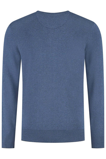 Ronde hals two-tone blauw katoenen trui, comfortabele en veelzijdige kleding, perfecte keuze voor elke gelegenheid.