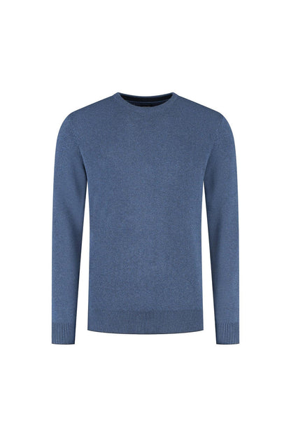 Ronde hals two-tone blauw, katoenen trui, comfortabel en veelzijdig, perfect voor elke gelegenheid.