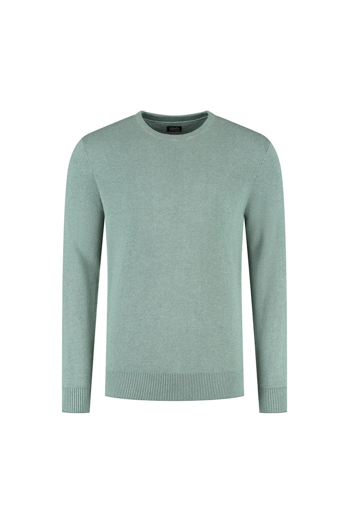 Ronde hals two-tone groen ademende katoenen trui met ronde hals in groene tweekleur.