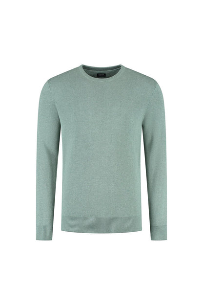 Ronde hals two-tone groen ademende katoenen trui met ronde hals in groene tweekleur.