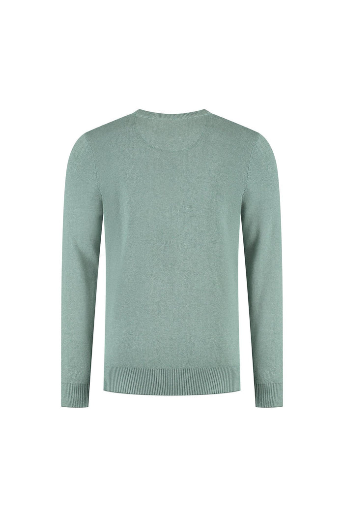 Ronde hals two-tone groen ademende katoenen trui met ronde hals in groene tweekleur.