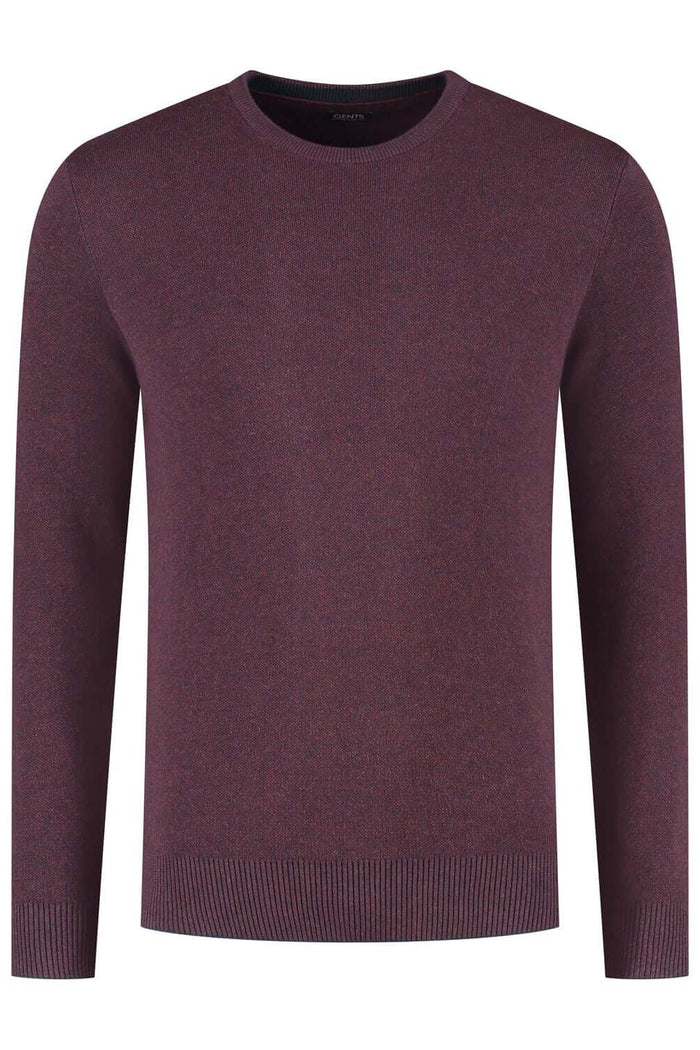 Ronde hals two-tone rood ademend katoenen trui met ronde hals in tweekleurig rood.