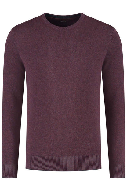 Ronde hals two-tone rood ademend katoenen trui met ronde hals in tweekleurig rood.