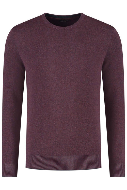 Ronde hals two-tone rood ademend katoenen trui met ronde hals in tweekleurig rood.