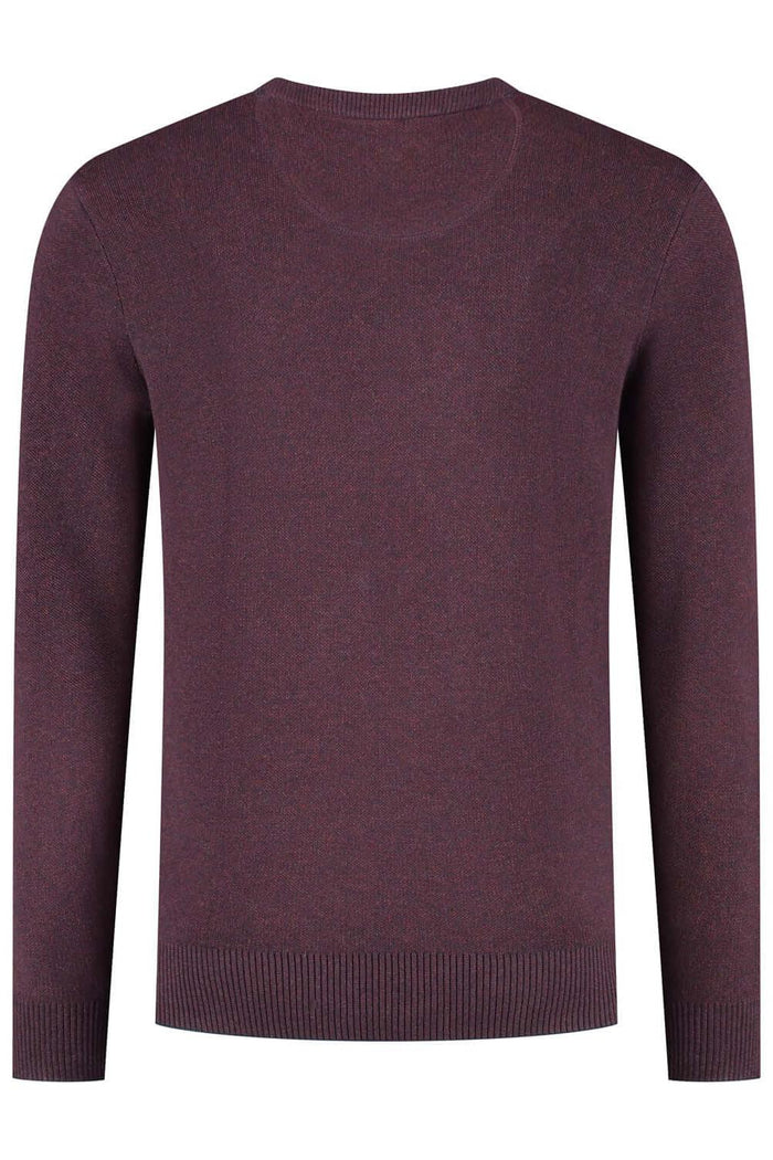 Ronde hals two-tone rood ademend katoenen trui met ronde hals in tweekleurig rood.