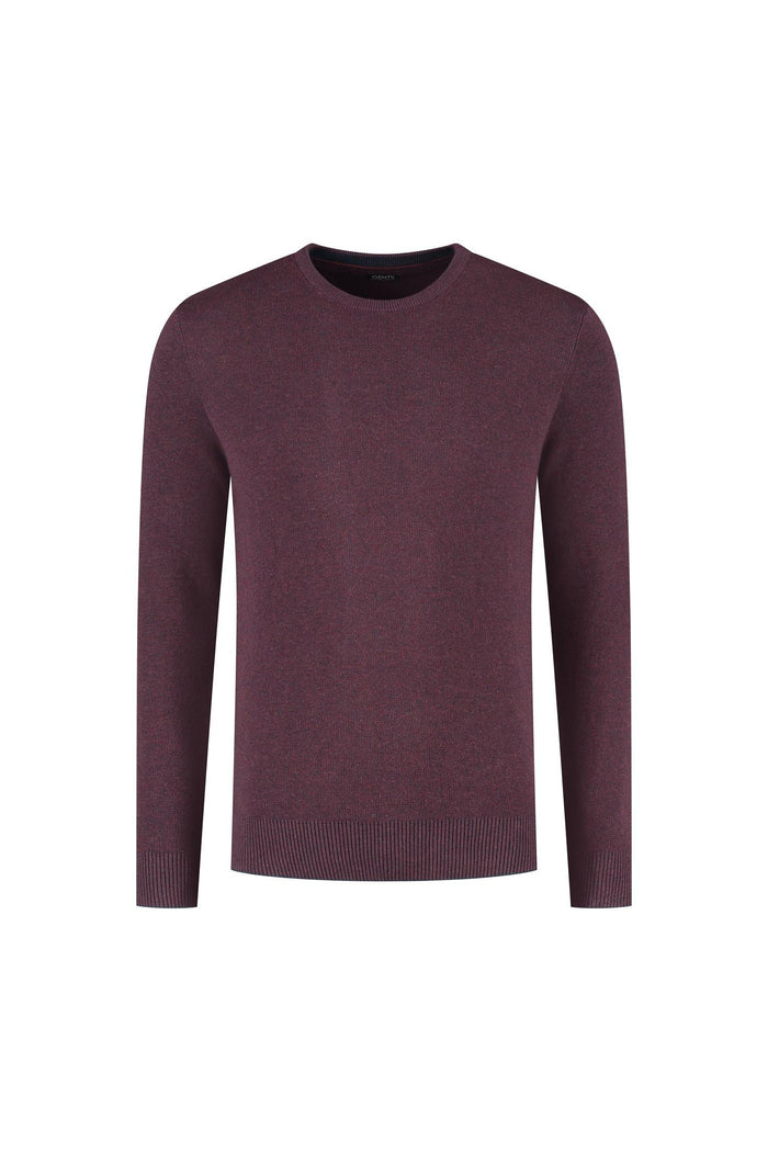 Ronde hals two-tone rood ademend katoenen trui met ronde hals, tweekleurig rood.