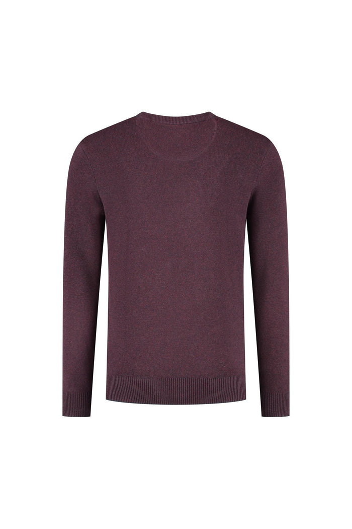 Ronde hals two-tone rood ademend katoenen trui met ronde hals in bordeaux kleur.