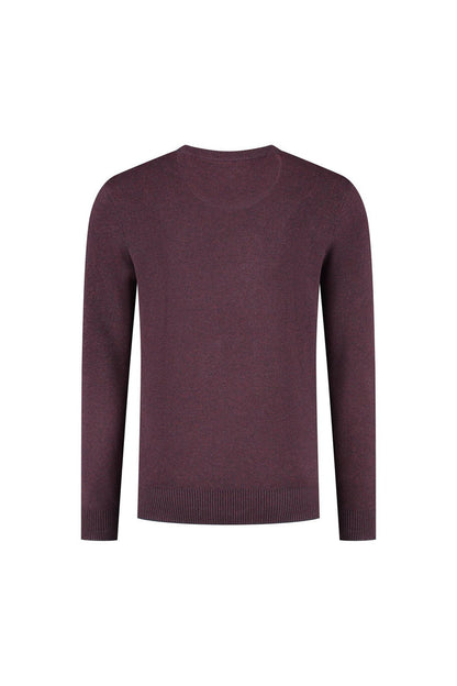 Ronde hals two-tone rood ademend katoenen trui met ronde hals in bordeaux kleur.