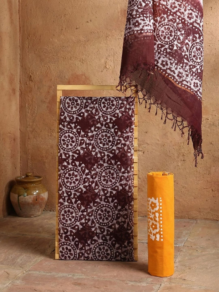 Indiehaat | Kota Doria Hand Wax Batik Suit Brown
