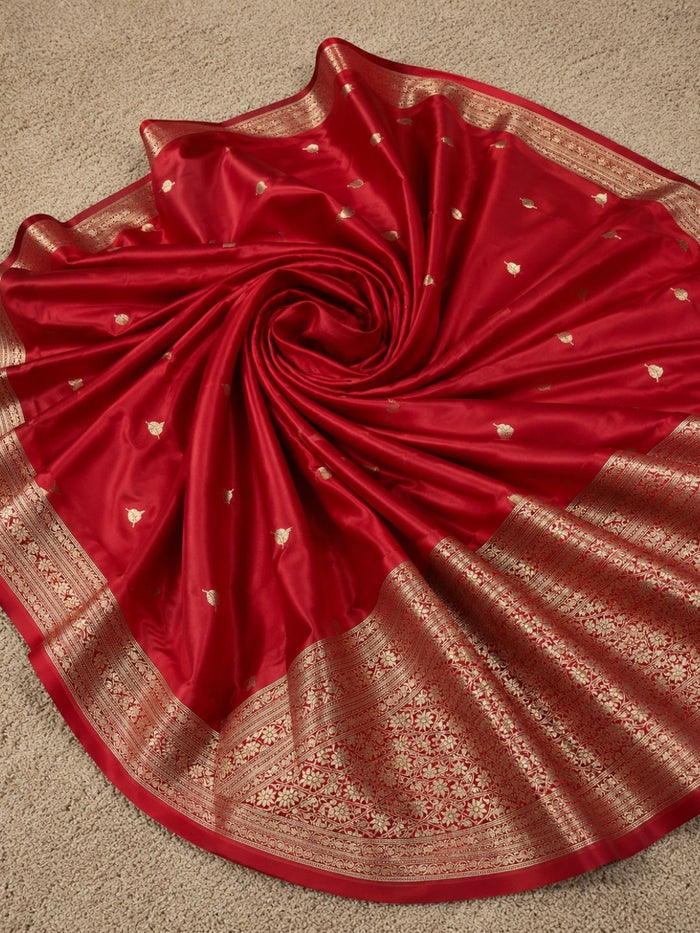 Indiehaat | Red Mashru Katan Silk Saree | Brocade