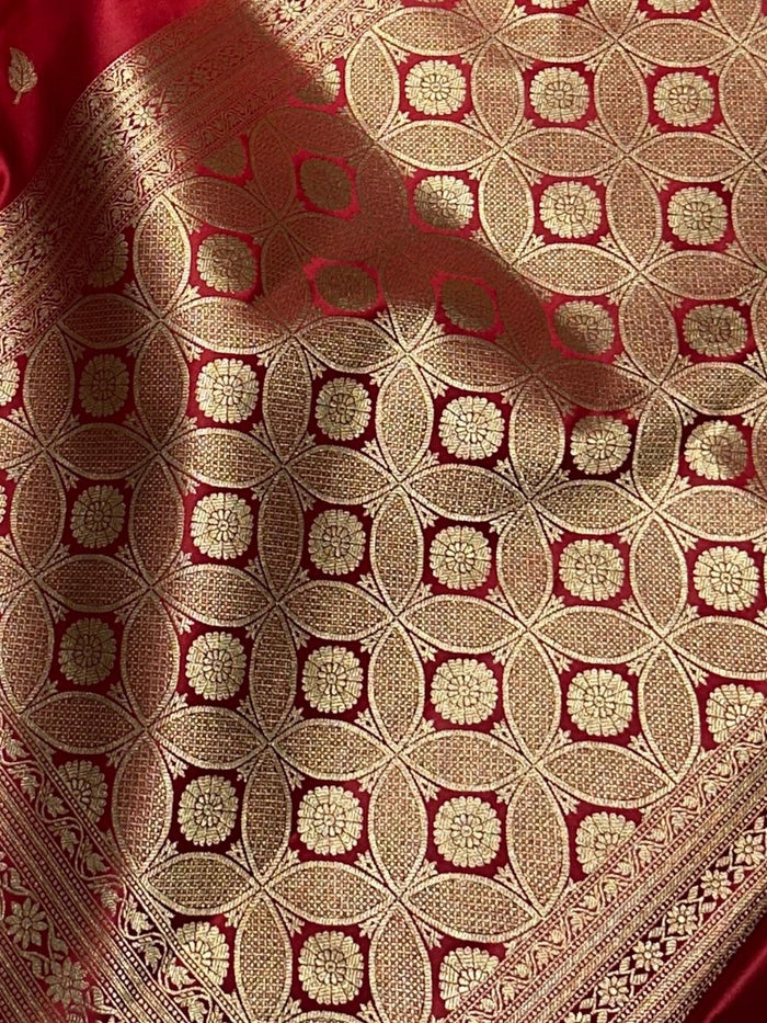 Indiehaat | Red Mashru Katan Silk Saree | Brocade