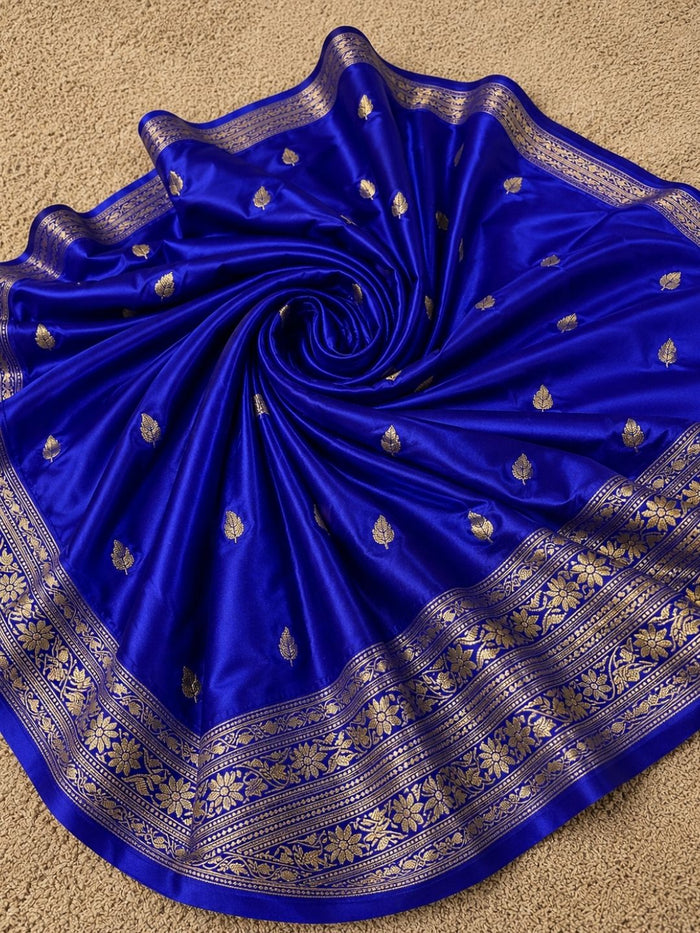 Indiehaat | Blue Mashru Katan Silk Saree | Brocade