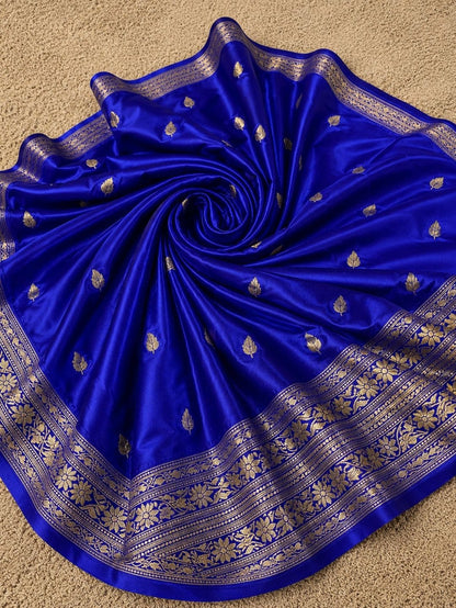 Indiehaat | Blue Mashru Katan Silk Saree | Brocade