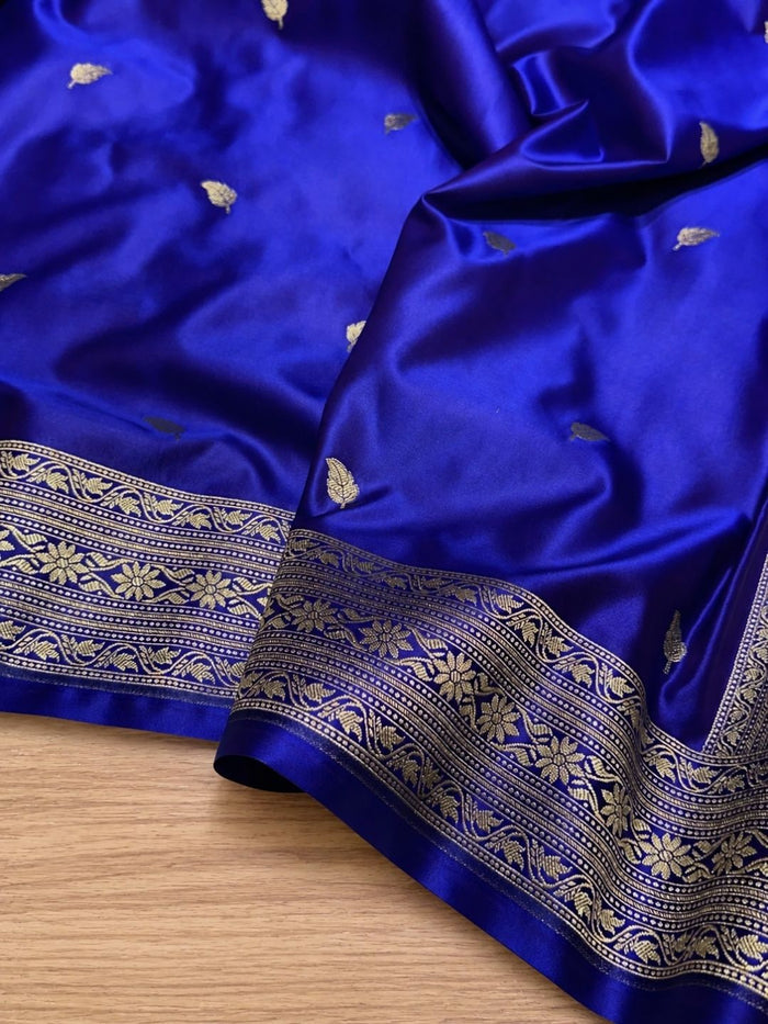 Indiehaat | Blue Mashru Katan Silk Saree | Brocade