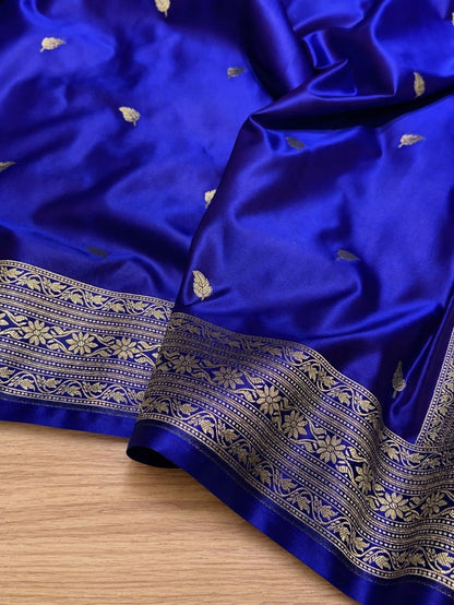 Indiehaat | Blue Mashru Katan Silk Saree | Brocade