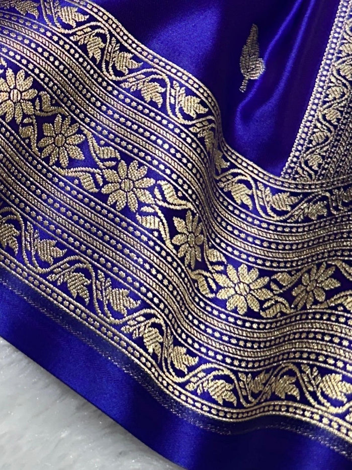 Indiehaat | Blue Mashru Katan Silk Saree | Brocade