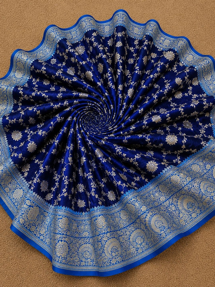 Indiehaat | Blue Mashru Katan Silk Saree | Brocade