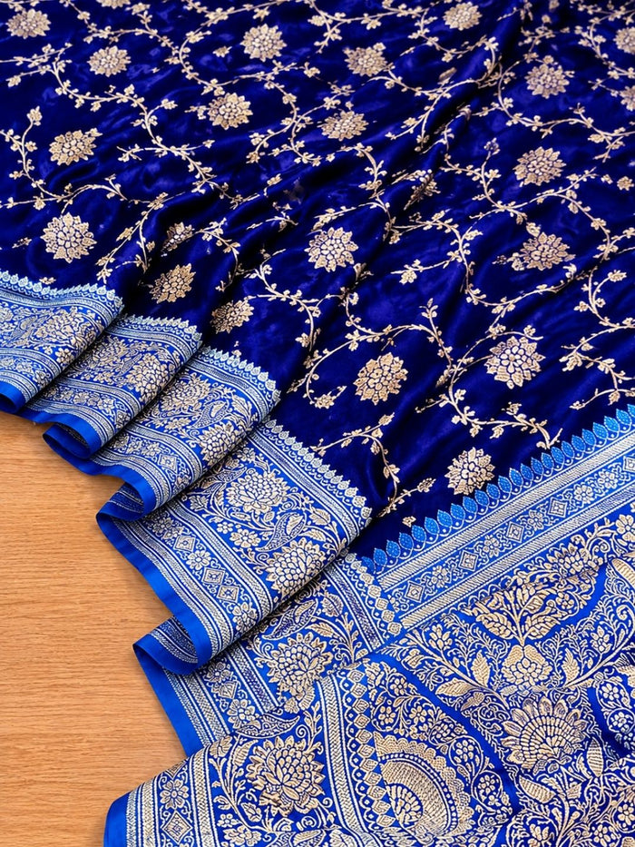 Indiehaat | Blue Mashru Katan Silk Saree | Brocade