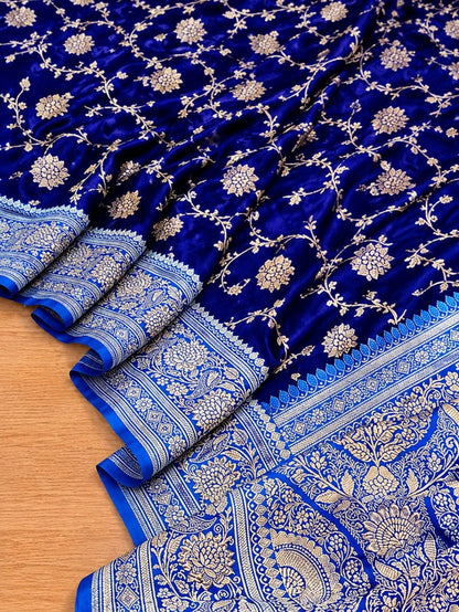 Indiehaat | Blue Mashru Katan Silk Saree | Brocade