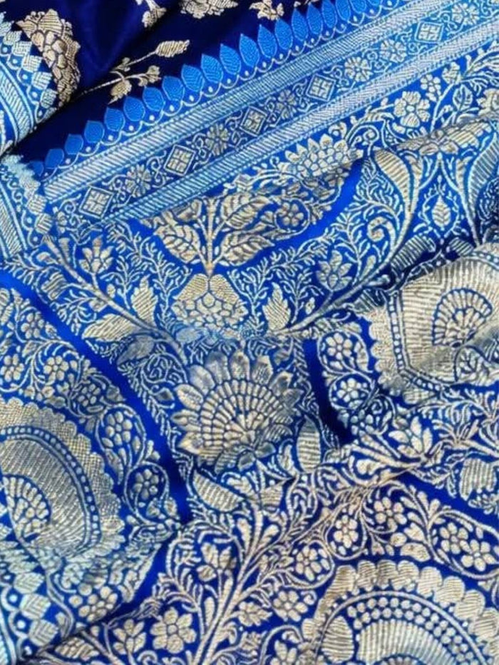 Indiehaat | Blue Mashru Katan Silk Saree | Brocade