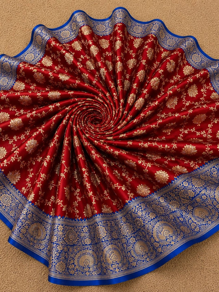 Indiehaat | Red Mashru Katan Silk Saree | Brocade