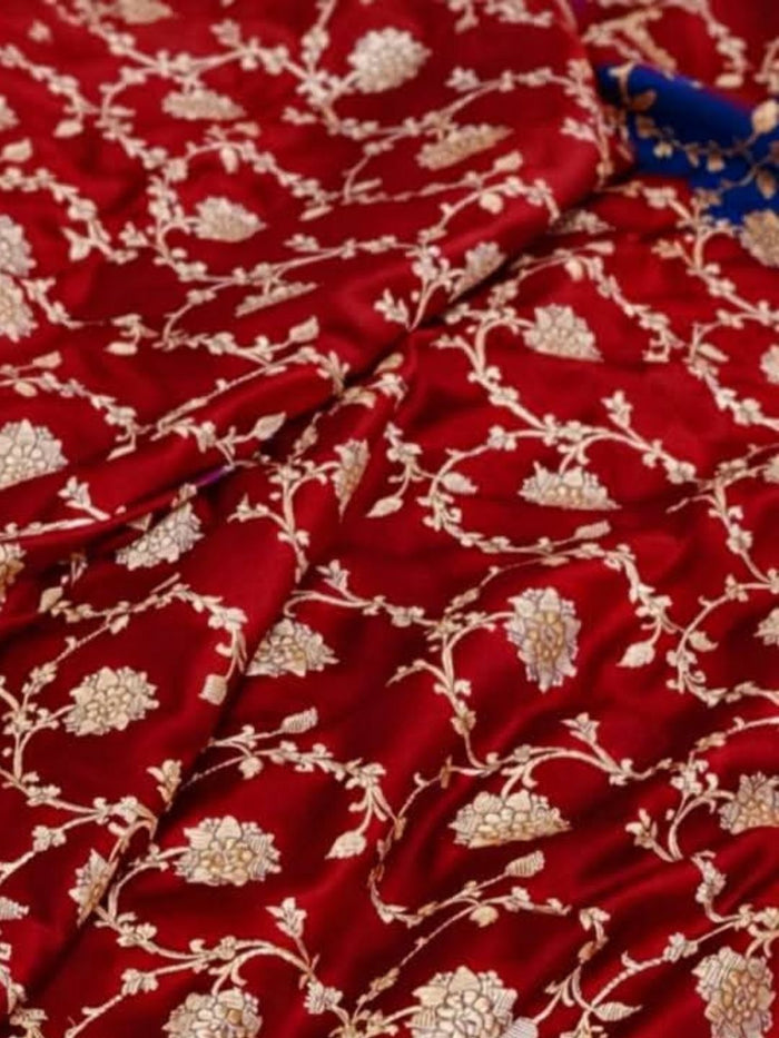 Indiehaat | Red Mashru Katan Silk Saree | Brocade