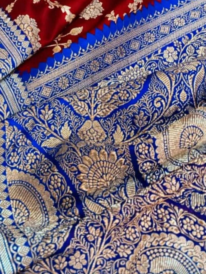 Indiehaat | Red Mashru Katan Silk Saree | Brocade