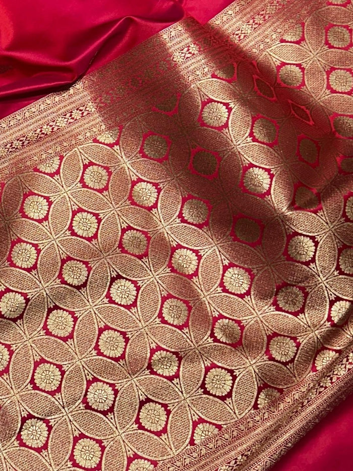 Indiehaat | Pink Mashru Katan Silk Saree | Brocade