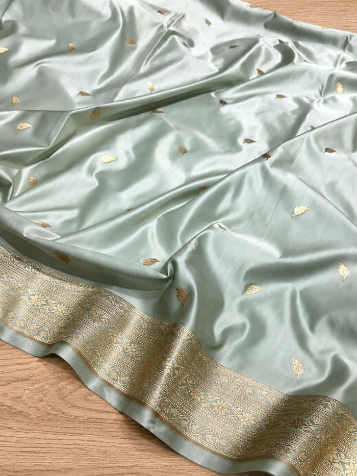 Indiehaat | Gray Mashru Katan Silk Saree | Brocade