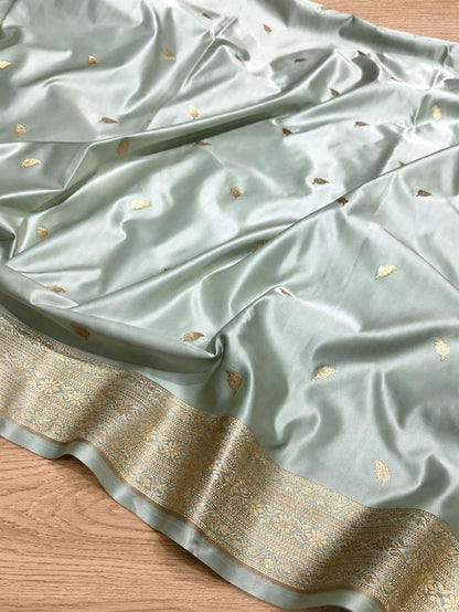 Indiehaat | Gray Mashru Katan Silk Saree | Brocade