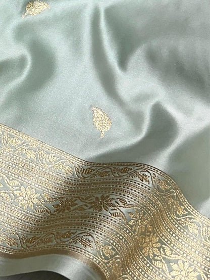 Indiehaat | Gray Mashru Katan Silk Saree | Brocade