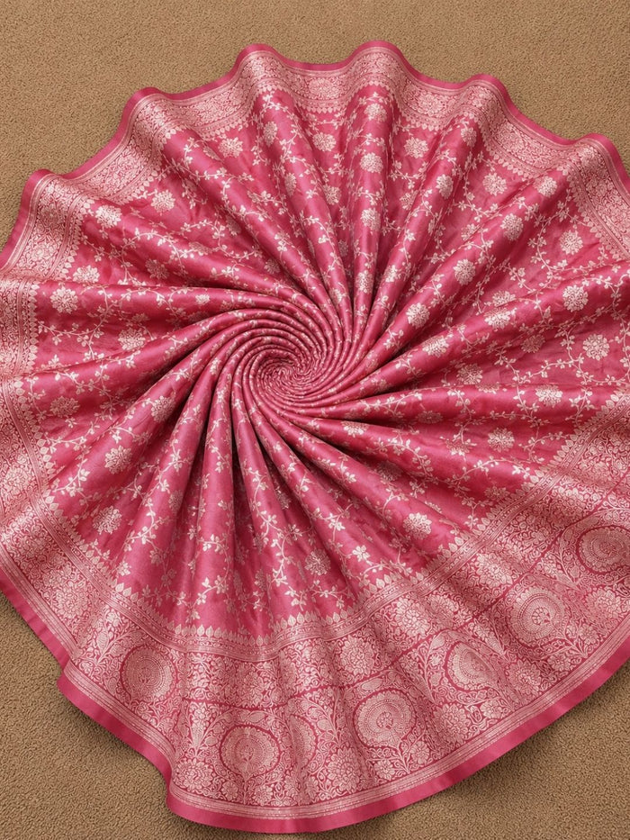 Indiehaat | Pink Mashru Katan Silk Saree | Brocade
