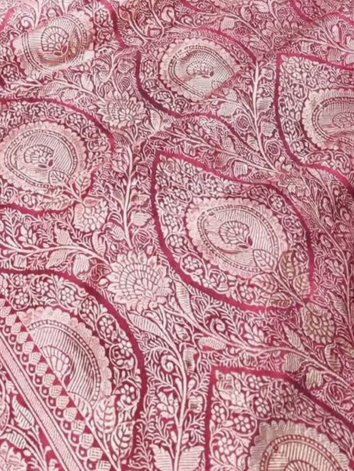 Indiehaat | Pink Mashru Katan Silk Saree | Brocade