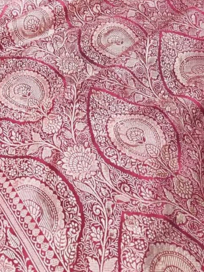 Indiehaat | Pink Mashru Katan Silk Saree | Brocade